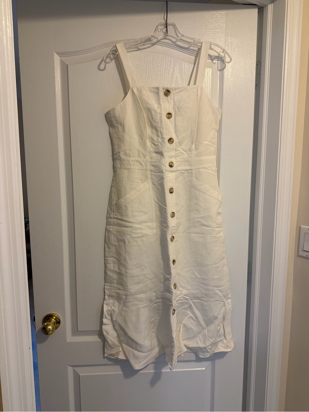 White Button-Front Sundress with Straps - Unbranded